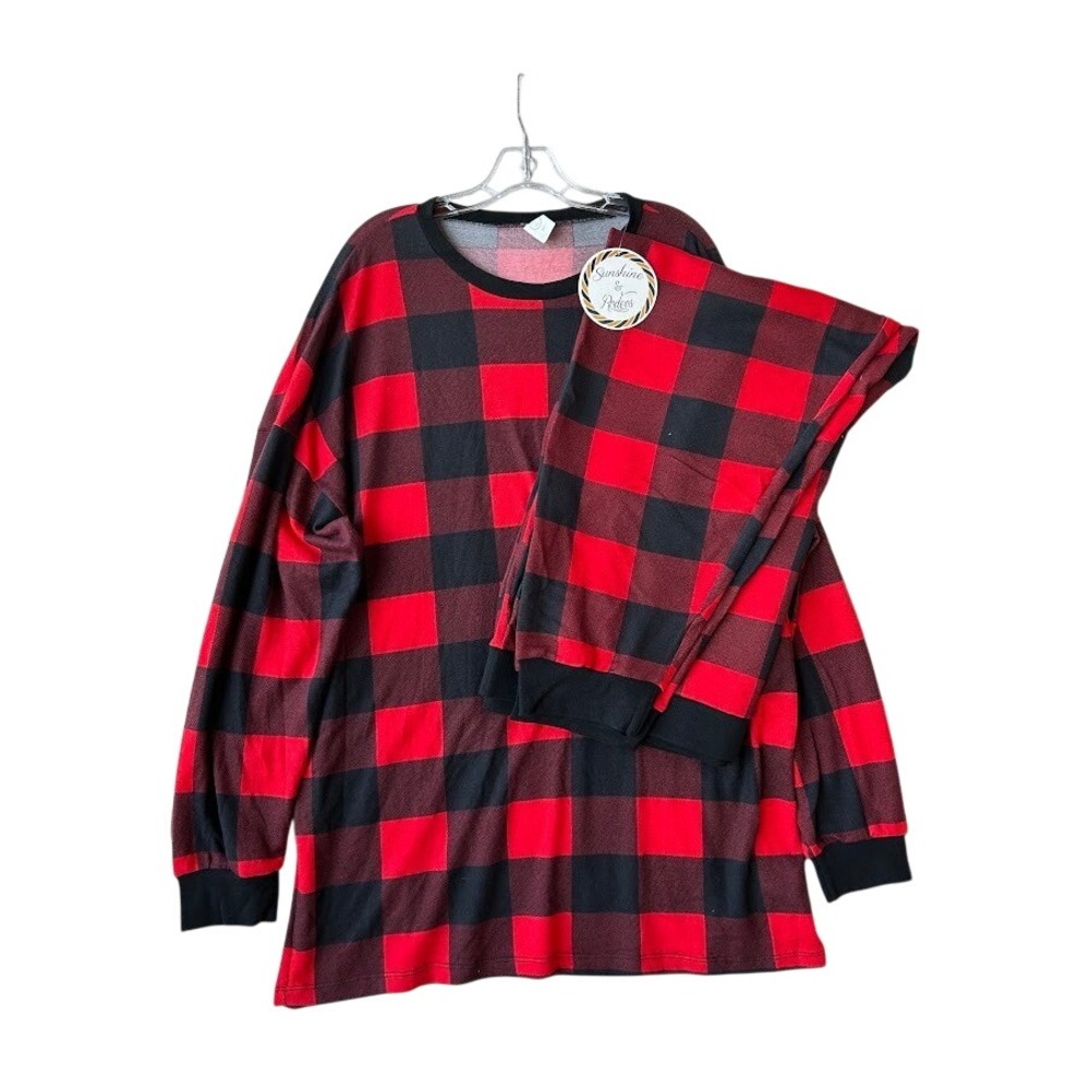 Sunshine & Rodeos Red Black Buffalo‎ Plaid Pajama Set 3XL Long Sleeve Joggers